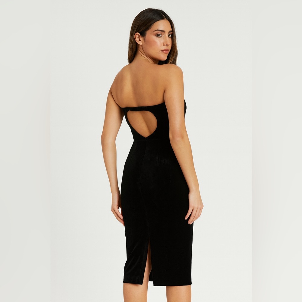 Theory Black Velvet Strapless Mini Dress Cutout Back Quiet Luxury Minimalist